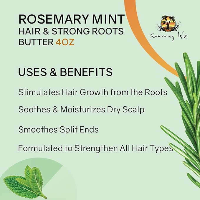 Sunny Isle Rosemary Mint Hair & Strong Roots Butter 2oz - Biotin, Jamaican Black Castor Oil