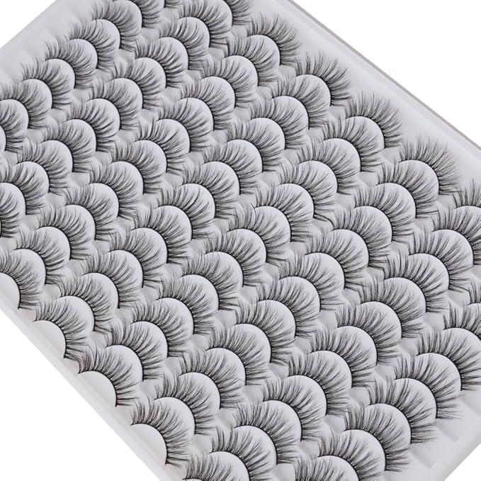 Azenlo False Eyelashes 48 Pairs Faux Mink Lashes 9-17mm Wispy Lashes 3D Fluffy Cat Eye Lashes Pack Bulk Wholesale Strip Lashes(style 48-020)