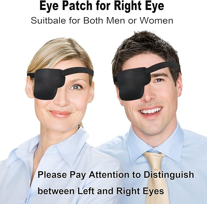 2Pcs 3D Right Eye Patches for Adults, Adjustable Medical Lazy Eyepatch,Black