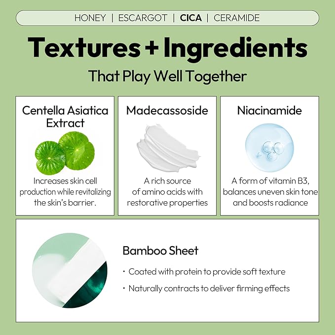 LAPCOS Skin Barrier Repair Sheet Mask Variety Pack - Escargot, Cica, Ceramide, Honey - 4 Types of K Beauty Face Mask Set to Hydrate & Soothe - Highly Breathable Sheet - Korean Skin Care (Pack of 12)