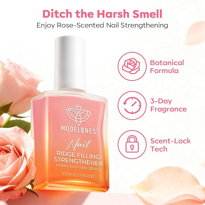 modelones Nail Strengthener,Light Pink Nail Polish Low Odor Nail Hardener Extra Strong and Growth Nail Repair for Damaged Thin Brittle Nails Care Natural Concealer 15 ML