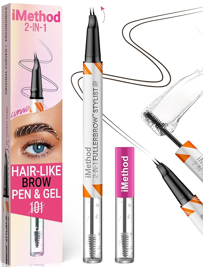 iMethod Curved Eyebrow Pen and Brow Gel - Eyebrow Pencils for Women with Hair Like Strokes, Eyebrow Makeup for All-Day Defined, Waterproof, Smudge-proof, Black Brown and 2 Count Brow Gel Clear