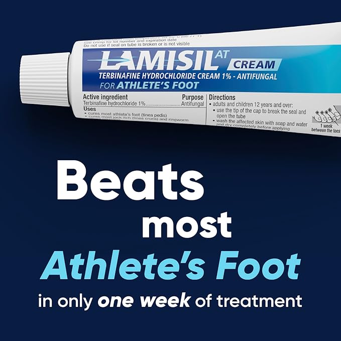 Lamisil Athlete's Foot Cream, 1 Week Treatment, Prescription Strength Terbinafine Hydrochloride, Fast Symptom Relief, Cures Most Athlete's Foot, 30 g (1 oz) - 2 pk