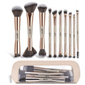 10 PCS Travel Makeup Brush Set With Bag, Makeup Brushes, Double-End Multi-functional Brushes for Foundation Powder Blush Eyeliner Eyeshadows, Professional Face Brush Set（Champagne Gold）