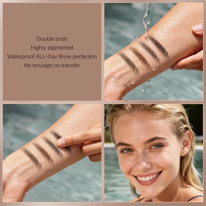 HeyBeauty 2 Pack Eyebrow Pencil, Waterproof Eyebrow Makeup with Dual Ends, Professional Brow Kit with Eyebrow Brush, Light Brown