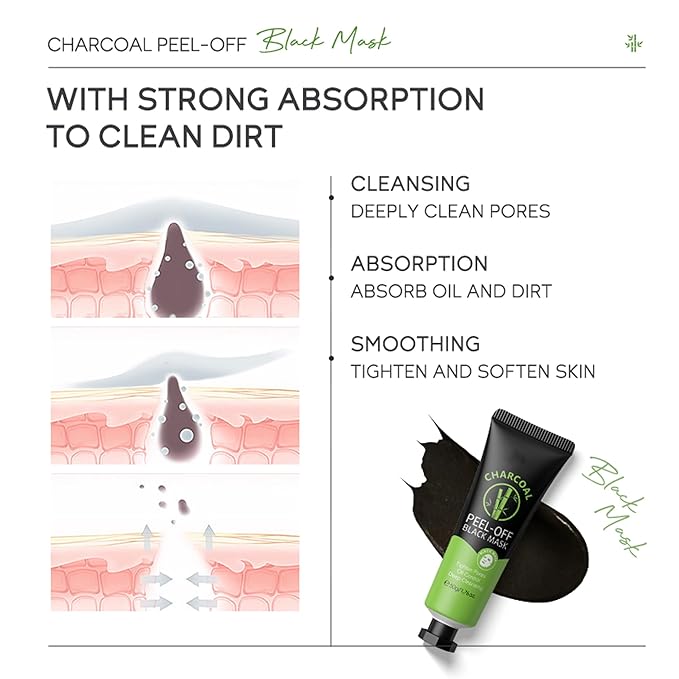 Charcoal Peel Off Face Mask Blackhead Remover Mask, Moisturizing Charcoal Facial Mask with Sodium Hyaluronate, Deep Cleansing Cleanser for Dirts, Pores, Acne, Skin Oil and Blackheads, 1.76 oz