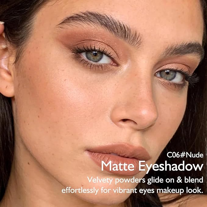 Nude Eyeshadow Palette, Single Eye Shadow High Pigment sombras para ojos Neutral Matte Eyeshadow Velvet Compact Pressed Powder Primer Lightweight Blendable for Daily Natural Eye Makeup