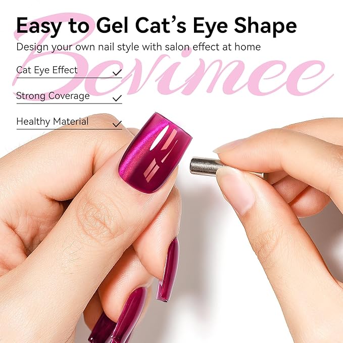Hot Pink Cat Eye Gel Nail Polish, Magentic Nail Polish With Magnet Red Pink Double Magic Effect, Jelly Color Glitter Shimmer UV Gel for Gift Salon DIY at Home