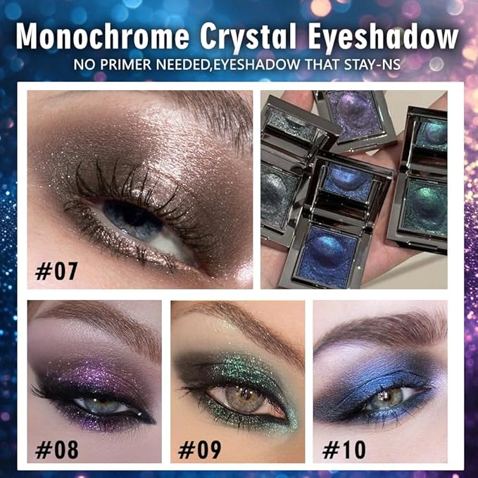 WanTuoluo Sparkly Eyeshadow Palette for Women, Single Monochrome Eye Shadow Makeup, Shiny Pressed Cream Powder, Blendable Natural sombras para ojos, Holographic,Vegan,Travel (10-sparkly-Blue)