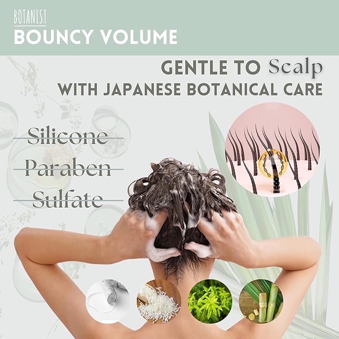 BOTANIST Hair Thickening Shampoo and Conditioner Set for Curly Hair, Anti Thinning Shampoo & Conditioner for Women with Keratin& Jojoba Oil, Sulfate & Paraben Free from Japan 31.7Fl Oz BOUNCY VOLUME