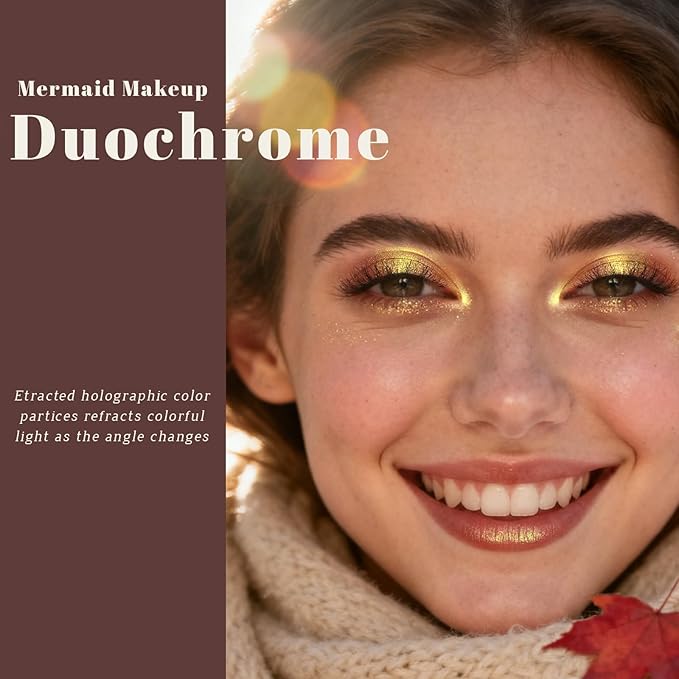 Noerrors Duochrome Yellow Green Glitter Eyeshadow Palette, Holographic Multichrome Creamy Shimmer Eye Shadow, Color Shift Diamond Sparkle Inner Corner Eye Highlighter Fairy Makeup for Party Concert#08