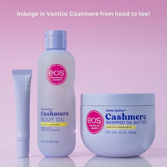 Bundle of eos Cashmere Lip Butter - Vanilla Cashmere, Plumping Peptides, Smoothing, 0.35 fl oz + Shea Better Body Lotion Vanilla Cashmere, 24-Hour Moisture Skin Care, Body Lotion, 16 fl oz