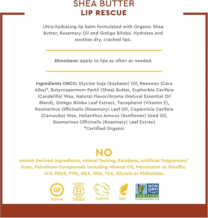 Desert Essence Lip Rescue Ultra Hydrating w/ Shea Butter - 0.15 Oz - Pack of 24, Soft Moisturizer Balm Stick, Ginkgo Biloba Extract- Soothes Dry Or Cracked Lips - Vitamin E - Beeswax - Peppermint Oil