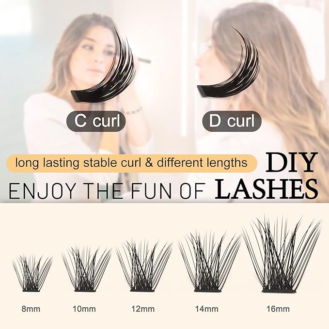 QUEWEL Cluster Lashes 72 Pcs Wide Stem Individual Lashes C/D Curl 8-16mm Length DIY Eyelash Extension False Eyelashes Natural&Mega Styles Soft for Personal Makeup Use at Home (Mega-C-12)