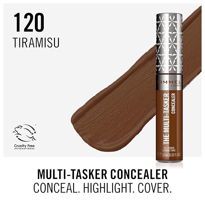 Rimmel London, Multi-Tasker Concealer, 120 Tiramisu, Crease-Proof, Transfer-Proof, Waterproof, Up To 24-Hour Wear, Vegan Formula, 0.33oz (Pack of 2)