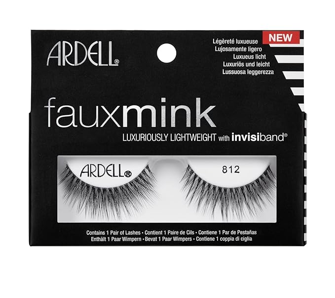 Ardell Faux Mink Lashes 812 - Lightweight with Invisiband, Natural Look False Eyelashes, 4 Pairs