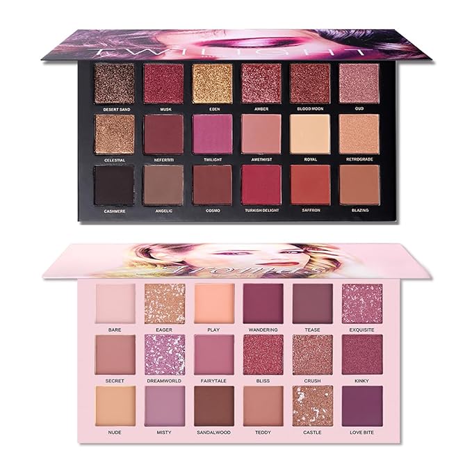 UCANBE 2Pcs Twilight Dusk + Aromas Nude Eyeshadow Palette Makeup Set, Matte Shimmer Glitter Pressed Pearl All Highly Pigmented Blending Powder, Natural Velvet Texture Eye Shadow Kit
