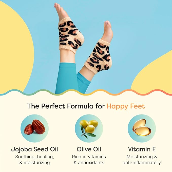 ZenToes Moisturizing Socks for Cracked Heel Treatment, Vitamin E, Olive Oil and Jojoba Oil Infused Heel Socks, Spa Gifts for Women, Mothers Day Gifts (Cheetah, Regular)