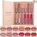 12 Colors Matte & Glossy Liquid Lipstick Set – Book Style Gift Kit for Women & Girls – Long Lasting Waterproof Lip Gloss with Nude, Pink, Red Shades, Non-Sticky, Transfer-Proof Lip Stain (Set A)