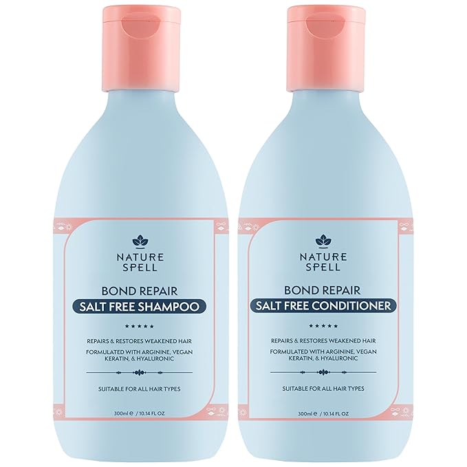 Nature Spell Bond Repair Shampoo & Conditioner Set, Sulfate & Paraben Free, Repairs & Nourishes with Keratin & Hyaluronic Acid, Color Safe, For All Hair Types, Vegan, Pack of 2, 10.14 fl oz Each