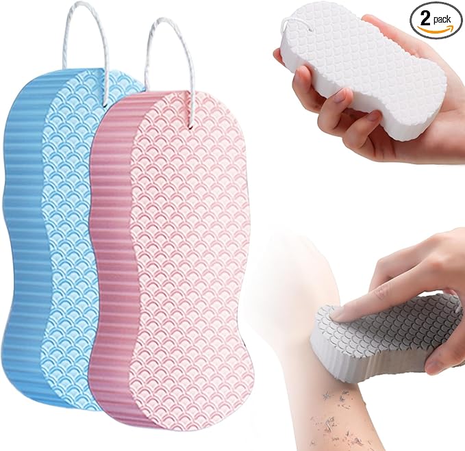 Magic Exfoliating Bath Sponge, 2025 New Super Soft Exfoliating Bath Sponge Gentle Reusable Body Scrubber (Pink+Blue)
