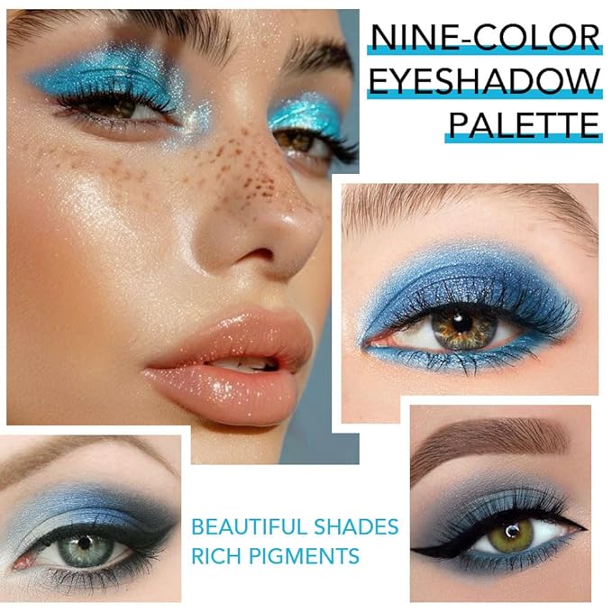 WanTuoluo Light Blue Eyeshadow Palette, Matte & Shimmer Glitter Blue Shadow for Eye Makeup, High Pigmented White Gray Black Green Powder Palet de sombras de ojos, Cruelty Free