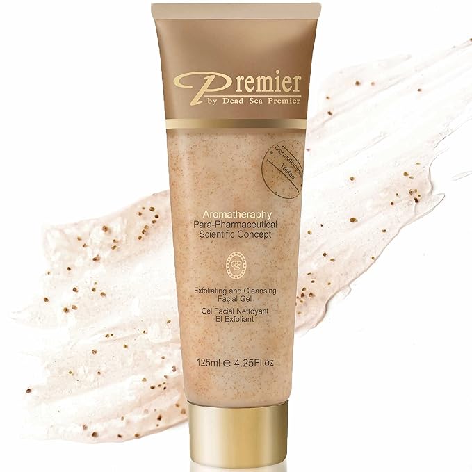 Premier Dead Sea Face Scrub, Exfoliating Face Wash for Women and Men, Para-Pharmaceutical Facial Gel Cleanser with Dead Sea Salt Minerals, Micro Grains, Non-Drying (4.25 Fl oz)