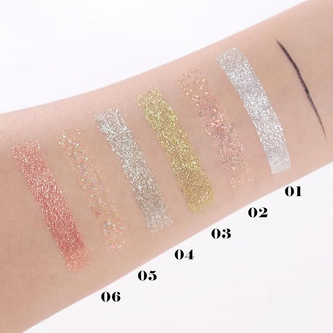 Double-Headed Liquid Sparkling Eyeshadow Eyeliner Pen for Women, Ultra - Fine Tip Glitter Shimmer Liner Shadow for Eye Makeup, High-Pigment Highlighter Brightener Stick,Waterproof Quick - Drying (1#)
