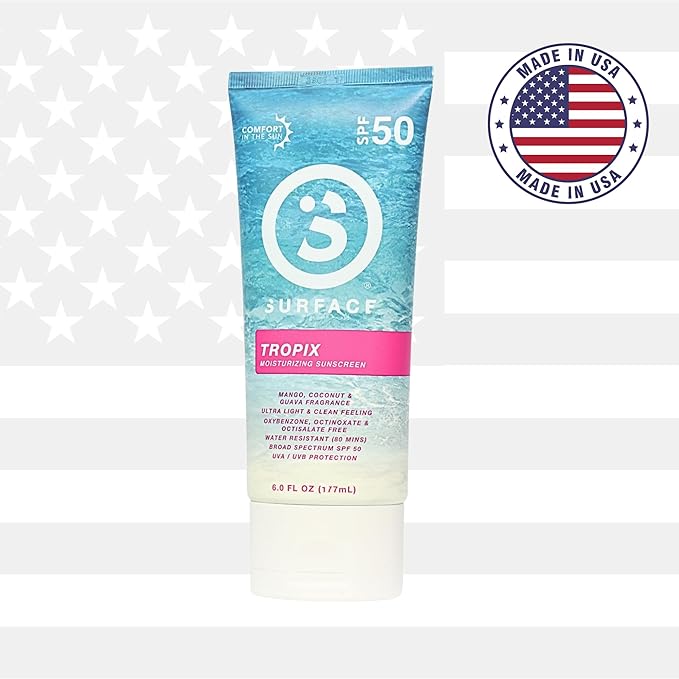 Surface TROPIX Sunscreen Lotion SPF 50 - Reef Safe, PABA Free, Hawaii 104 Compliant - Lightweight Non-Greasy Sunscreen for Face and Body, Tropical Scent (Coconut Mango), 6 oz