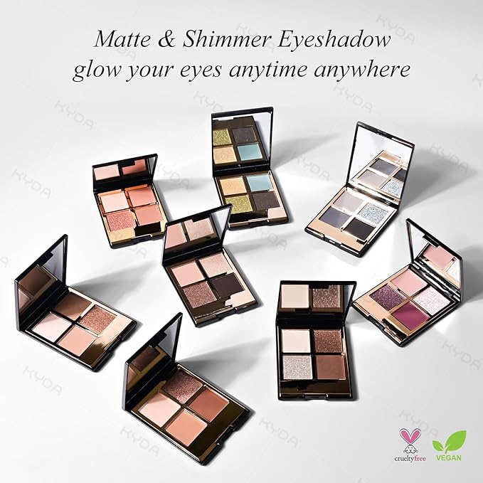KYDA 4 Colors Eyeshadow Palette, Olive Green Golden Glitter Eyeshadow, Matte Cyan Blue Eye Shadow, Shimmer Pearl Brown Eyes Shadow Palette, Ultra-fine Lightweight, High Pigment Smoky Eyes Makeup