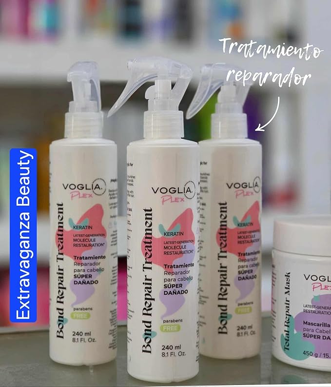 Voglia Plex Bond Repair Treatment Keratin Molecule Restoration Paraben Free 8.1 Fl. Oz. Hair Care Solution for Damaged Hair with Glycerin | hair treatment, voglia hair care, hair salon