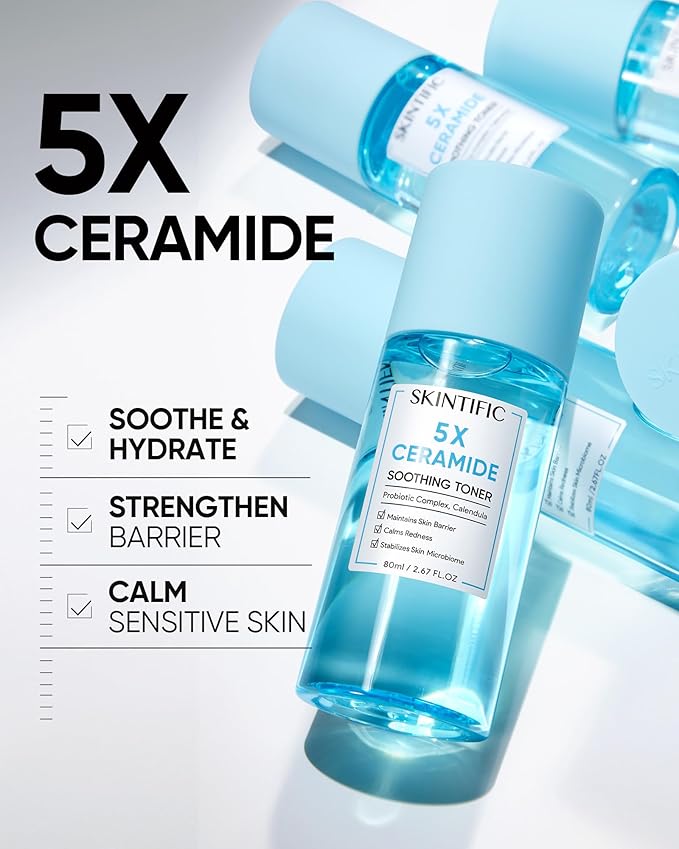SKINTIFIC 5X Ceramide Soothing Toner, Hydrating Skin Barrier Repair Calms Redness Facial Toner with Probiotics & Calendula for Sensitive & Dry Skin, Non-Alcohol, Cruelty-Free, Vegan Skincare