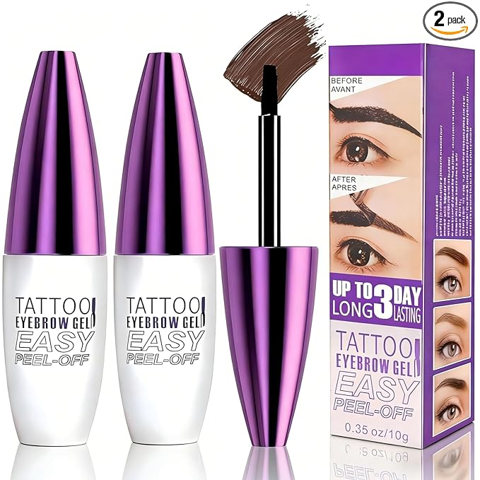 2Pcs Dark Brown Tattoo Eyebrow Gel Easy Peel Off - Waterproof & Sweatproof Tattoo Effect, Transfer-Resistant Multi-Day Wear, All Skin Types Mother’s Day Gift Set