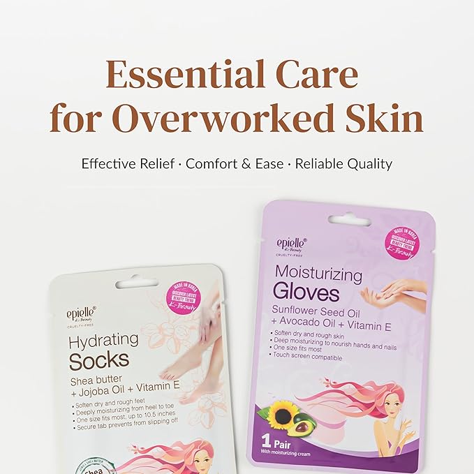 Epielle Hydrating & Moisturizing Hand & Foot Masks, Relieve and Soften Dry, Rough Skin, Self Care Gifts for Women, Spa Kit, Mothers Day Gifts, 6 Moisturizing Gloves & 6 Moisturizing Socks