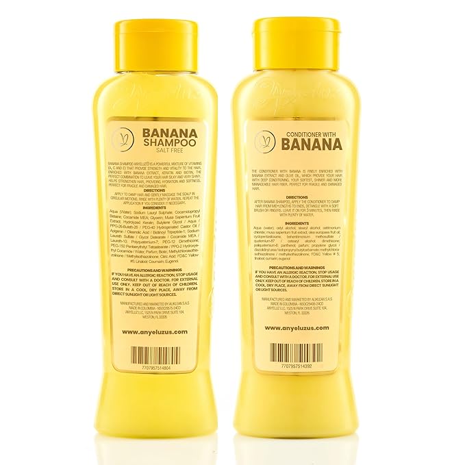 ANYELUZ Banana Hair Care Duo Set - Moisturizing Shampoo & Nourishing Conditioner, Natural Fruit-Infused Hydration & Repair for Dry, Damaged Hair