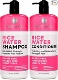 Rice Water Shampoo and Conditioner Set - Sulfate Free for Thin and Fine Hair - Fuller, Thickening Formula for Women and Men - With Strengthening Saw Palmetto - Anti Thinning, Volumizing for Thick Hair