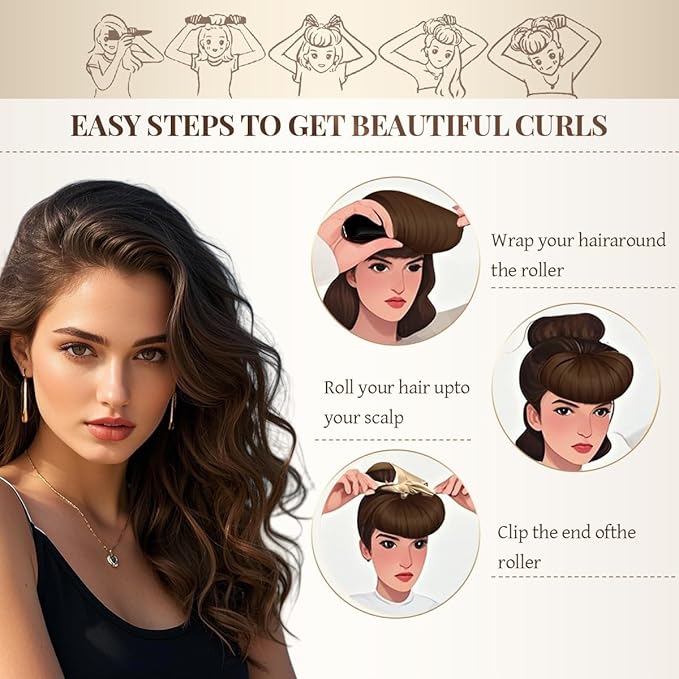 Heatless Hair Curler Heatless Curls Overnight Heatless Blowout with Luxury Cloth Bag satin Scarf, Curling Rod Headband to Sleep in No Heat Curling(3Rods Black)