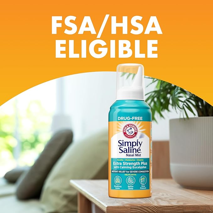ARM & Hammer Simply Saline Extra Strength Plus Eucalyptus Nasal Mist for Severe Congestion, Saline Nasal Spray, 4.6 oz