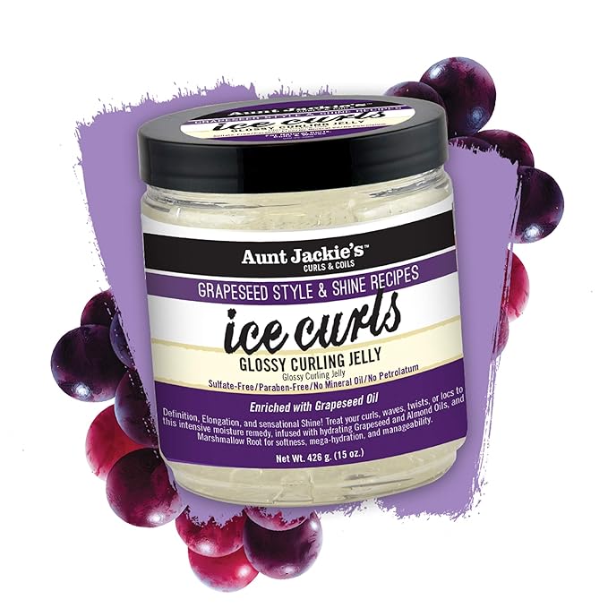 Aunt Jackie's Grapeseed Style and Shine Recipes Ice Curls Glossy Curling Jelly, Hydrates, Softens, Makes Waves, Curls and Coils Easier to Style, 18 oz
