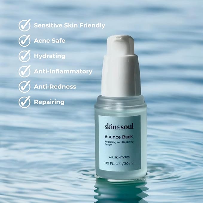 Skin & Soul Bounce Back Serum – Ceramide Face Serum for Sensitive & Acne-Prone Skin – Hydrating, Repairing & Barrier Boosting with Beta-Glucan, Peptides & Stem Cells – 1 fl oz