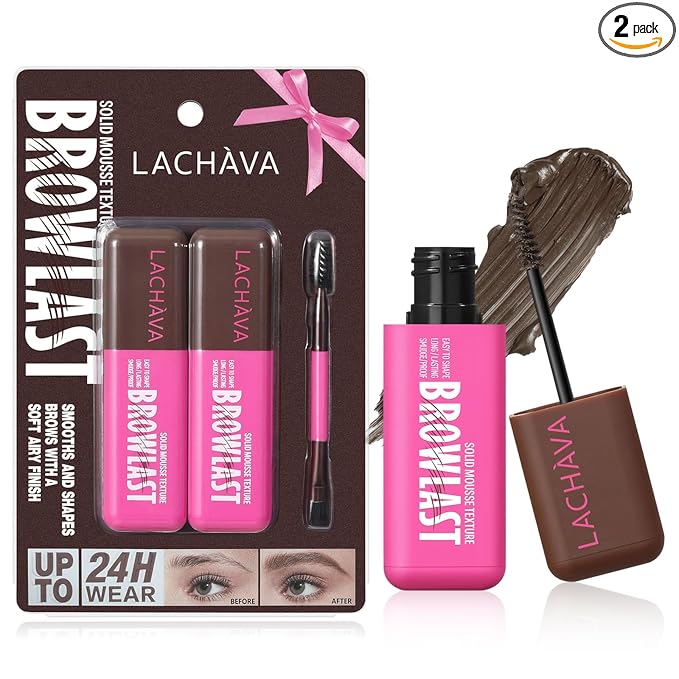 2 Pack Eyebrow Tint and Setting 2 in 1 Fluffy Volumizing Brow Mousse Kit, All Day Hold Brow Dye Gel with Brush For Natural Full-Looking Eyebrow Makeup, Deep Brown