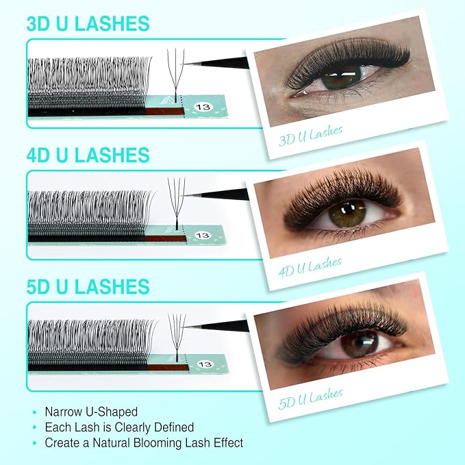 VAVALASH U 4D Lash Extensions D Curl 0.07mm 8-15mm Mix Tray 4D UU Lash Fans Eyelash Extension U Shaped Natural Wispy Volume Lashes Extension Soft Matte Black Lashes (U-4D-0.07-D-8-15mm)