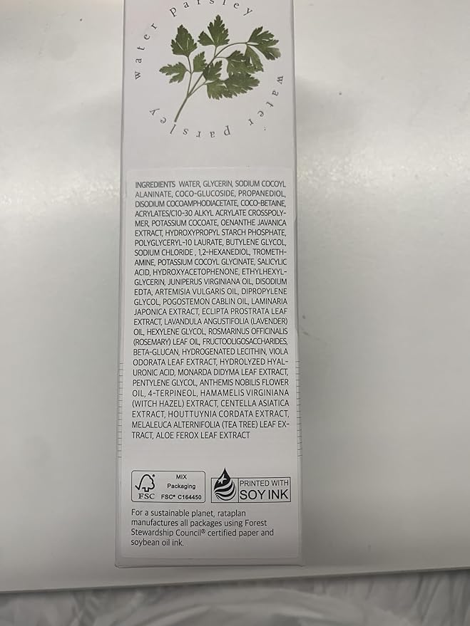 RATAPLAN Water Parsley Calming Cleanser, Acid-Balanced, BHA Salicylic Acid, Remove Sebum Harmful Bateria 5.07 fl.oz 150ml
