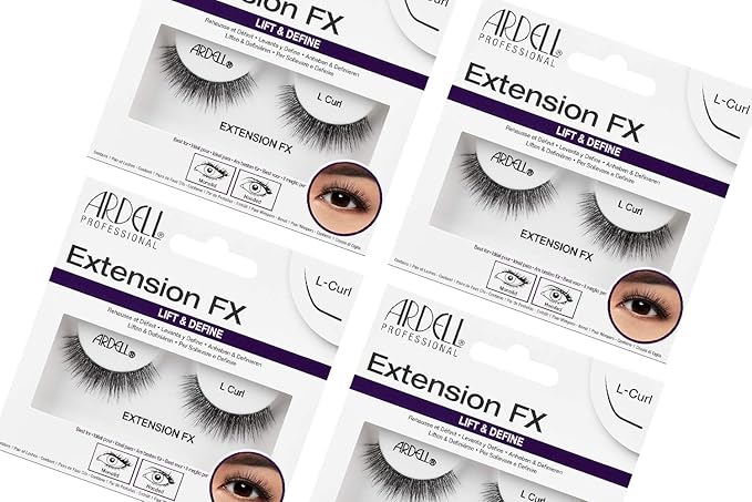 Ardell Lash Extension FX L Curl Lashes – Lift & Define Eyelashes, Natural for Hooded Eyes, Reusable Eye Lash, 4 Pack