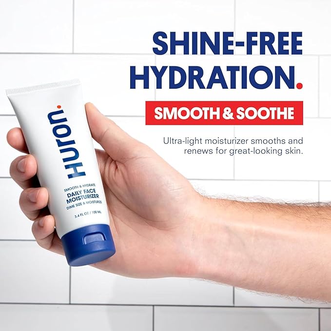 Huron Face Moisturizer for Men and Women, Hydrating & Smoothing Face Lotion with Peppermint + Citrus + Juniper Scent, Cooling Gel-Cream for Shine-Free Skin, Phthalate-Free Ingredients, 3.4 oz (2 Pack)