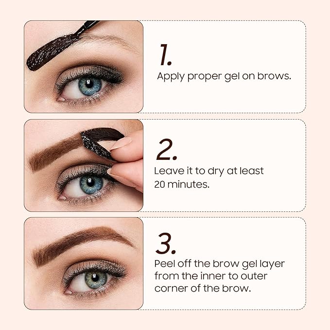 Eyebrow Gel - Peel Off Eyebrow Tint with Eyebrow Stencils, Long-Lasting & Waterproof Brow Gel for Women and Girls Create Fuller & Defined Brows Makeup (Dark Brown)