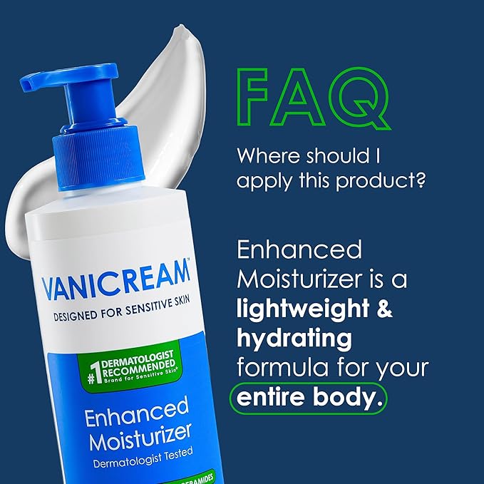 Vanicream Enhanced Moisturizer, 12 Fl Oz, Daily Body Lotion for Dry, Sensitive Skin, Clinically Tested 24Hr Hydration with Hyaluronic Acid, Glycerin & Ceramides, Formulated without Common Irritants