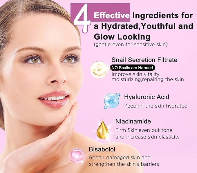 Christmas Gifts for Women,7 Pcs Skin Care Set,Hydrating Moisturing Repairing Soothing Snail Mucin Facial Skin Care Routine Kit for Dull Skin & Dry Skin,Skincare Gift Set Women