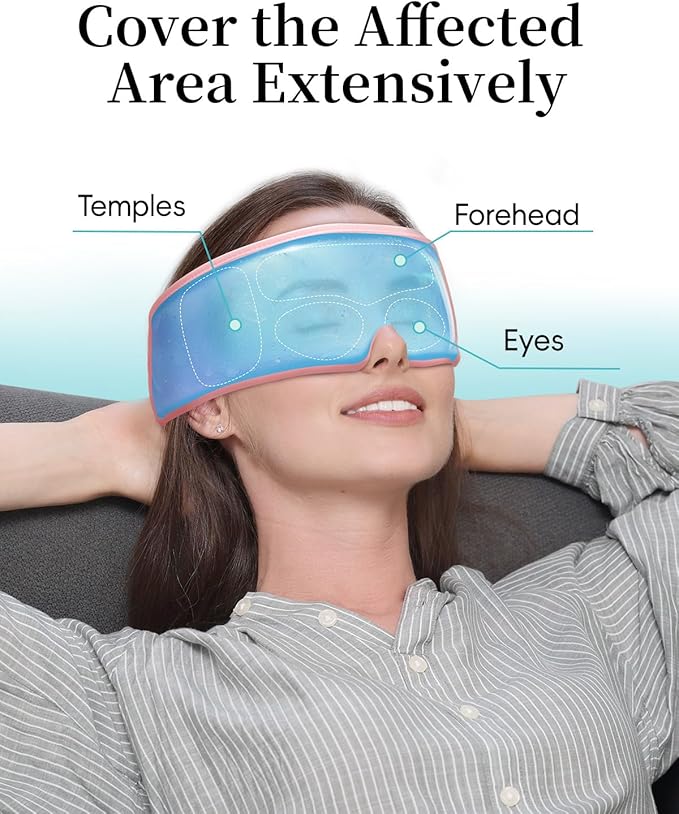 Cooling Eye Mask for Puffy Eyes, FSA Eligible HSA, Headache and Migraine Relief Gel Eye Mask, for Headache, Puffiness, Eye Strain, Reusable Face Ice Pack for Post-Surgery Care, Light Pink