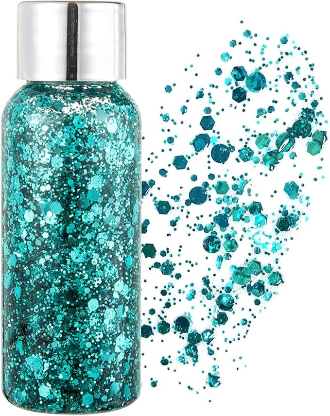 Mermaid Sequins Chunky Glitter Liquid Eyeshadow Glitter Body Gel Festival Glitter Cosmetic Face Hair Nails Makeup Long Lasting Sparkling 30g (#04 Green)
